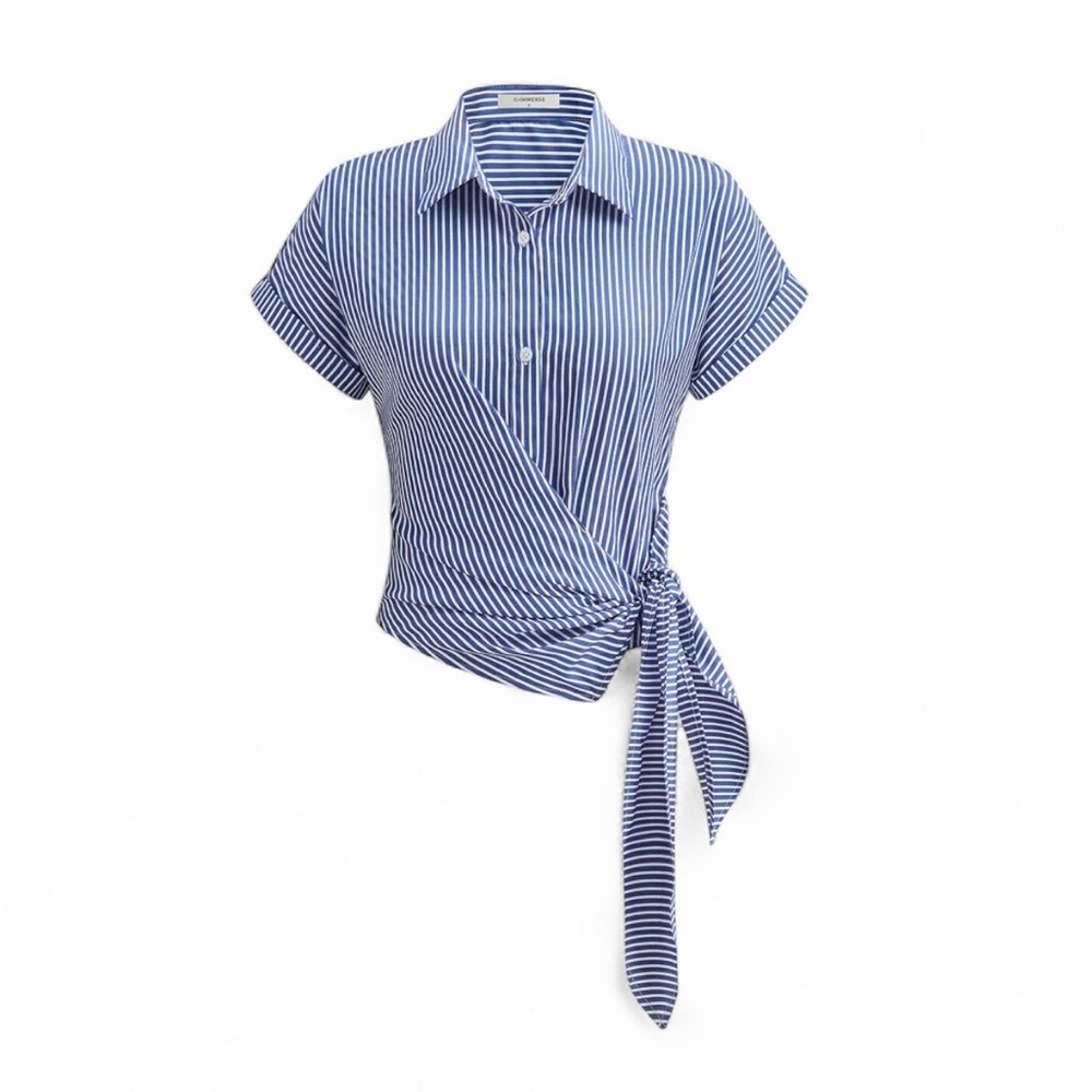COMMENSE Striped Asymmetric Draped Blouse
COLOR - Blue Size Large NWT sold out